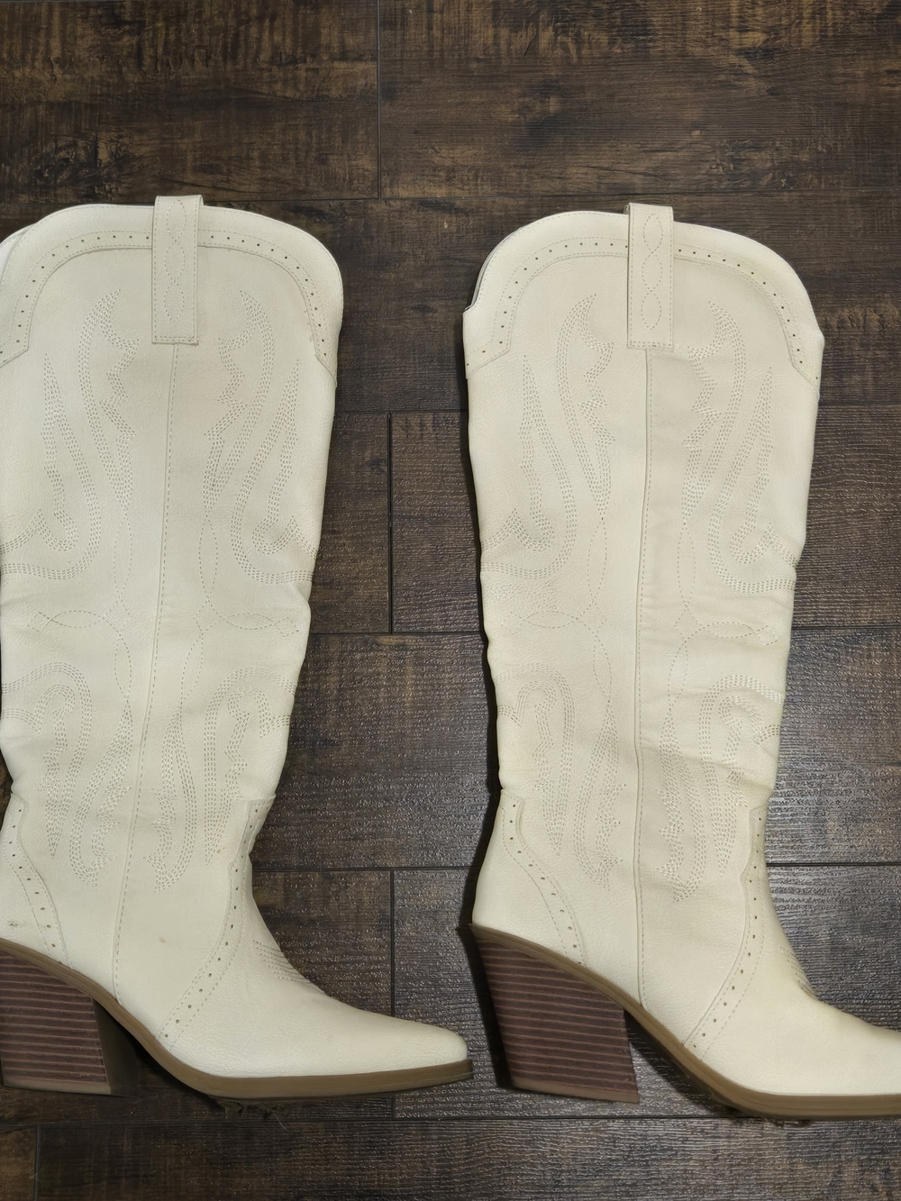 Cream Western Knee-High Boot with Stacked Heel/ Sugar Kammy Western Boots